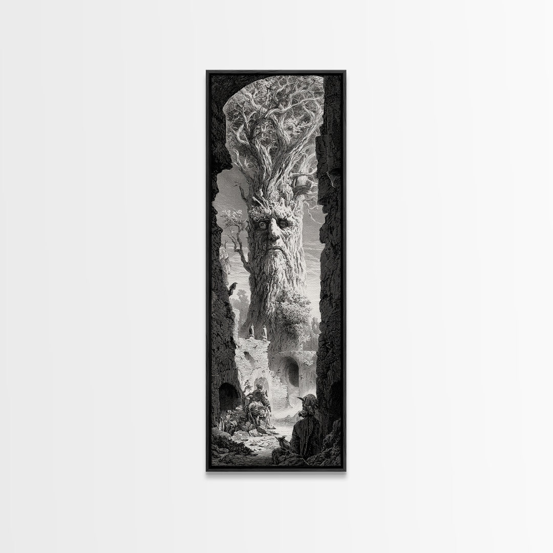The Hollow-Tree Monster, Gothic Engraving Art, Tall Narrow Wall Art, Gothic Horror Wall Art, Framed Canvas Print, Halloween Wall Art