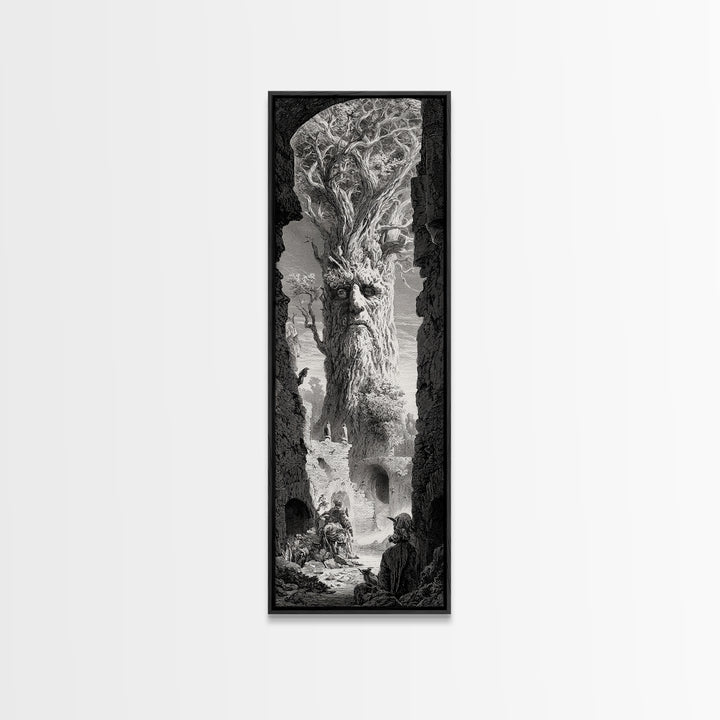 The Hollow-Tree Monster, Gothic Engraving Art, Tall Narrow Wall Art, Gothic Horror Wall Art, Framed Canvas Print, Halloween Wall Art