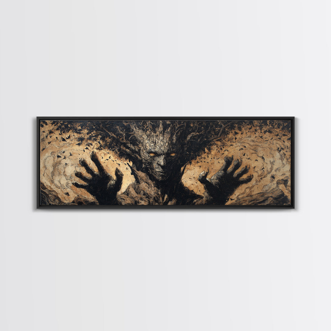 The Hollow-Tree Monster, Dark Romantic Horror Art, Extra Wide Wall Art, Gothic Horror Wall Art, Canvas Print, Halloween Wall Art