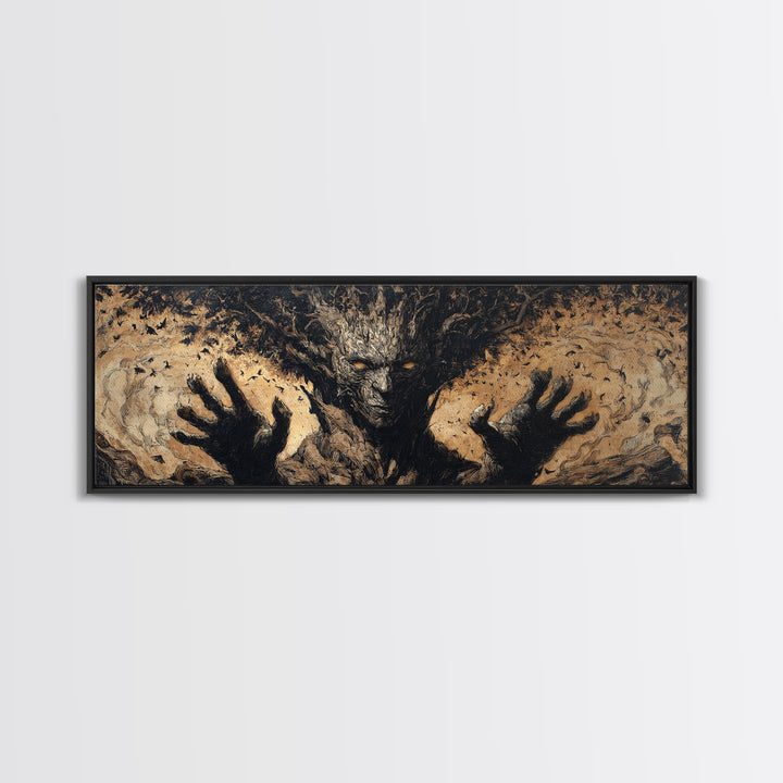 The Hollow-Tree Monster, Dark Romantic Horror Art, Extra Wide Wall Art, Gothic Horror Wall Art, Canvas Print, Halloween Wall Art