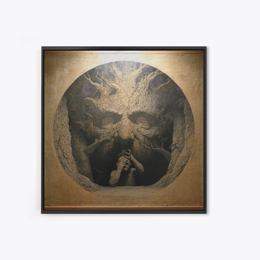 The Hollow-Tree Monster, Symbolist Dream Art, Square Wall Art, Macabre Wall Art, Framed Canvas Print, Halloween Wall Art