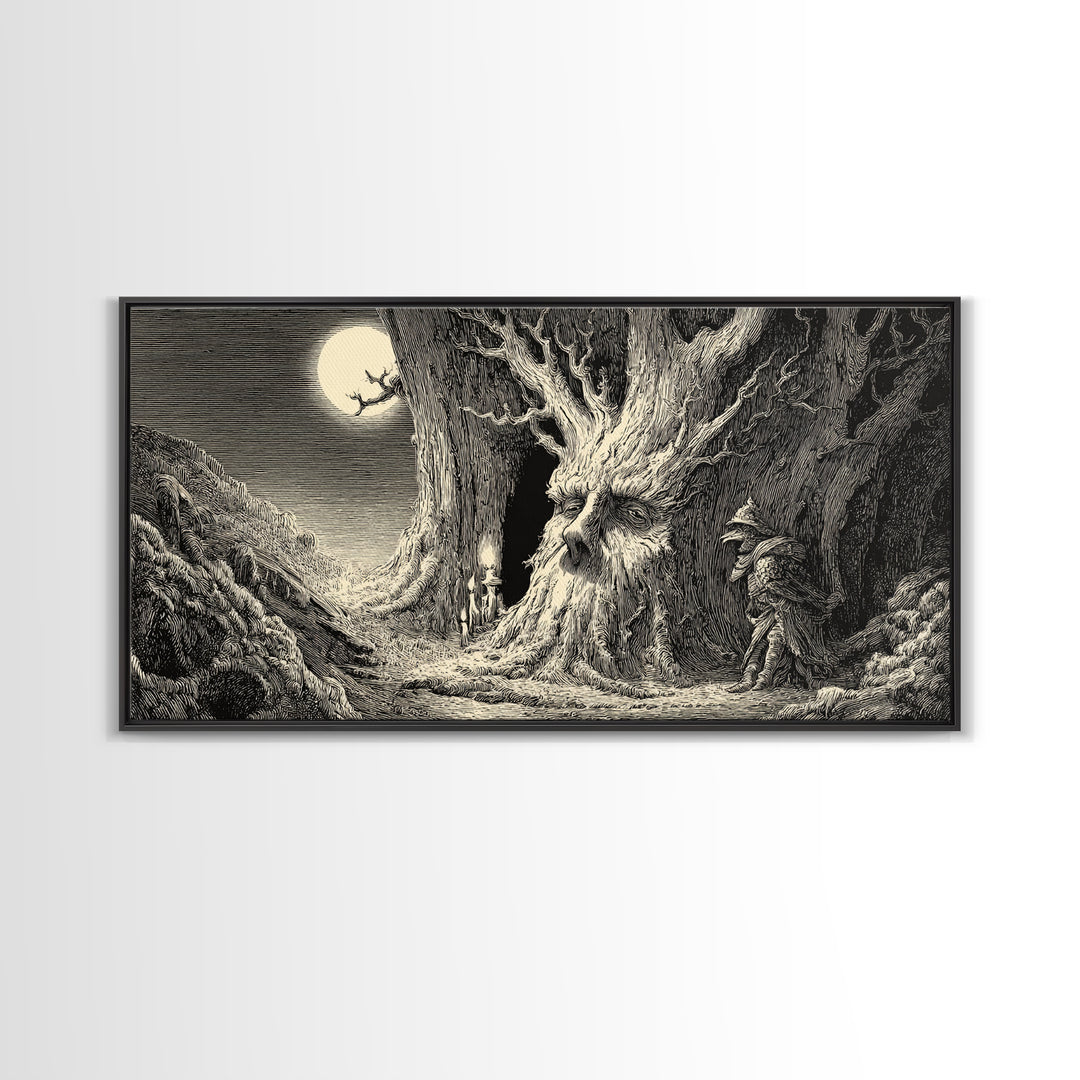 The Hollow-Tree Monster, Expressionist Nightmare Art, Wide Panoramic Art, Macabre Wall Art, Canvas Print, Halloween Wall Art
