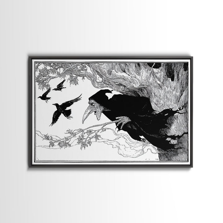 The Hollow-Tree Monster, Decadent Line Art, Landscape Wall Art, Gothic Horror Wall Art, Canvas Print, Halloween Wall Art