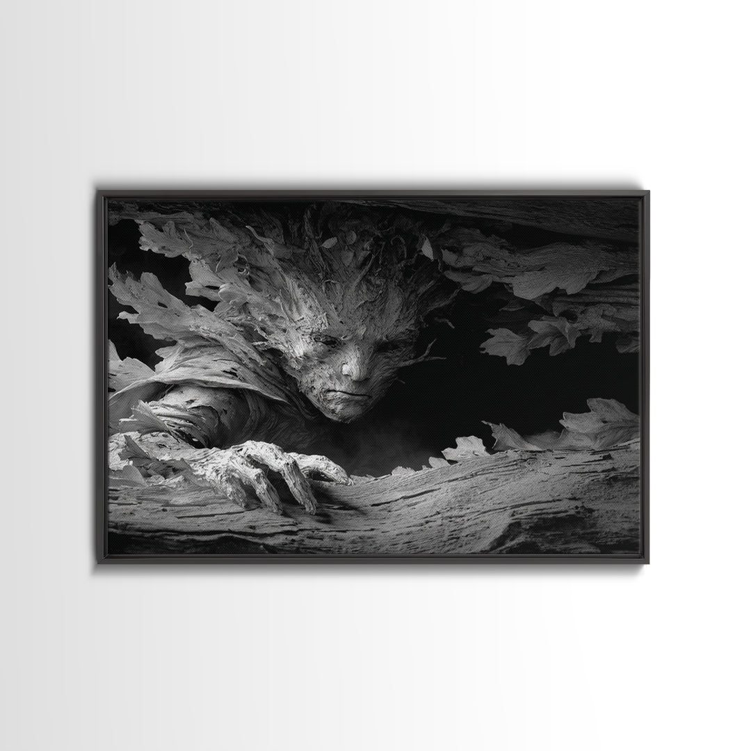 The Hollow-Tree Monster, Biomechanical Horror Art, Landscape Wall Art, Dark Fantasy Wall Art, Canvas Print, Halloween Wall Art