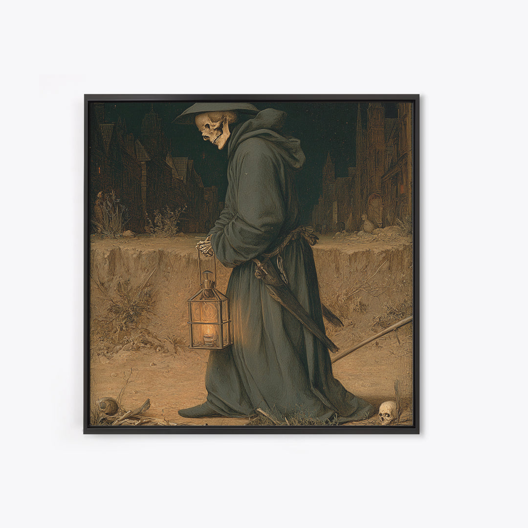 The Crossroads Spirit, Danse Macabre Art, Square Wall Art, Dark Halloween Decor, Framed Canvas Print, Halloween Wall Art