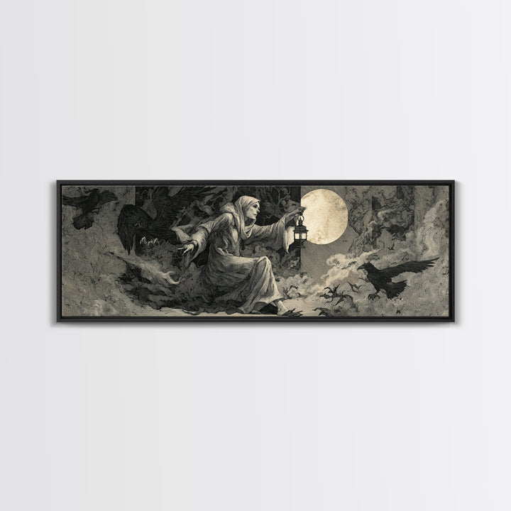 The Crossroads Spirit, Visionary Gothic Art, Extra Wide Wall Art, Dark Halloween Decor, Canvas Print, Halloween Wall Art