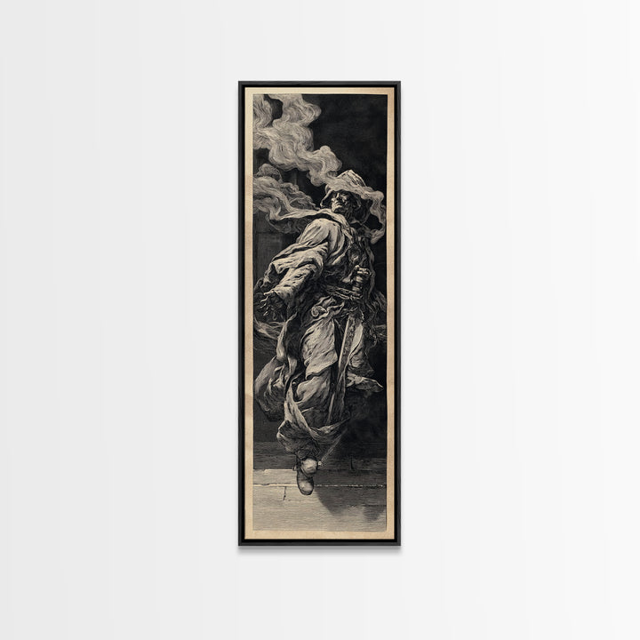 The Crossroads Spirit, Architectural Etching Art, Tall Narrow Wall Art, Dark Fantasy Wall Art, Framed Canvas Print