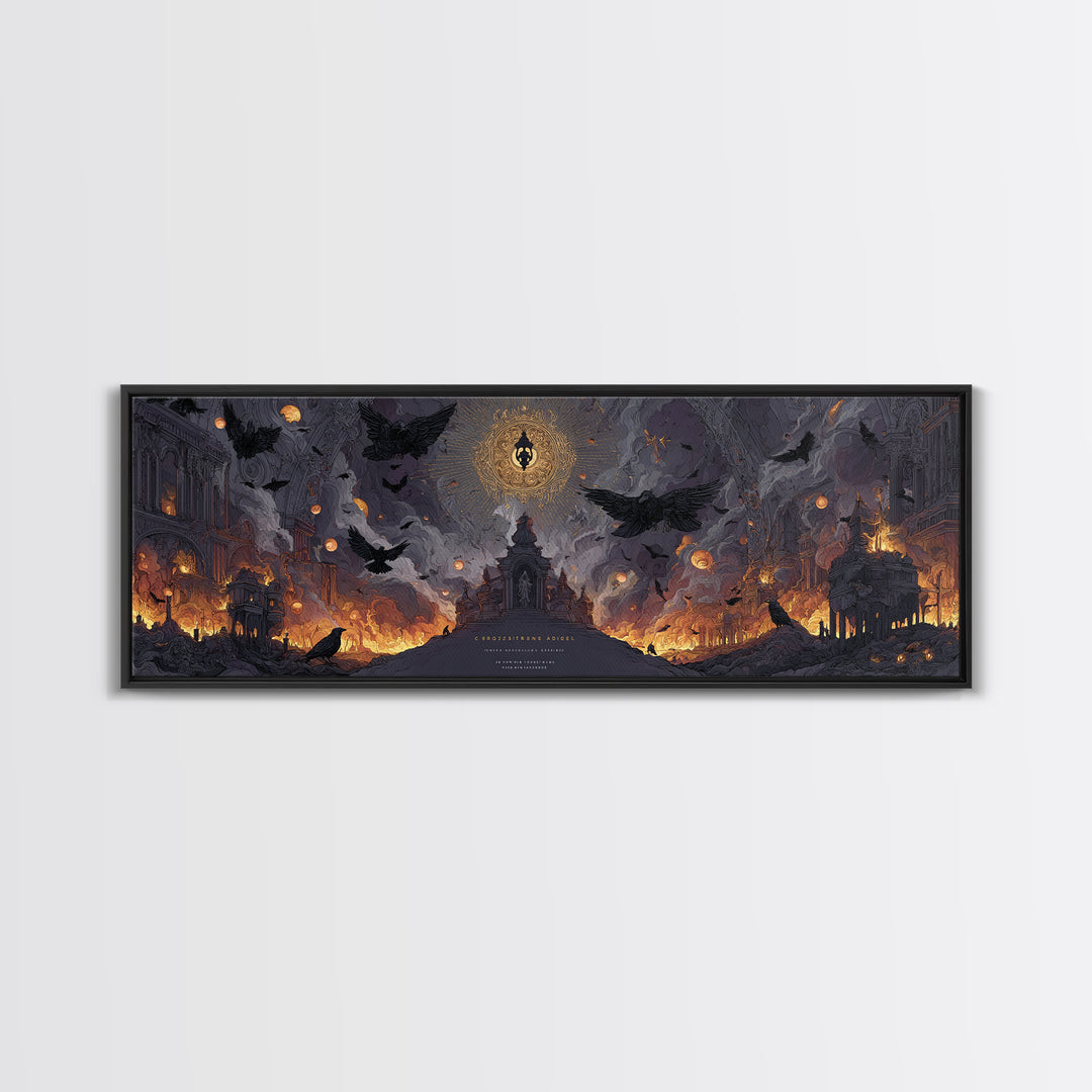 The Crossroads Spirit, Apocalyptic Romantic Art, Extra Wide Wall Art, Dark Halloween Decor, Canvas Print, Halloween Wall Art