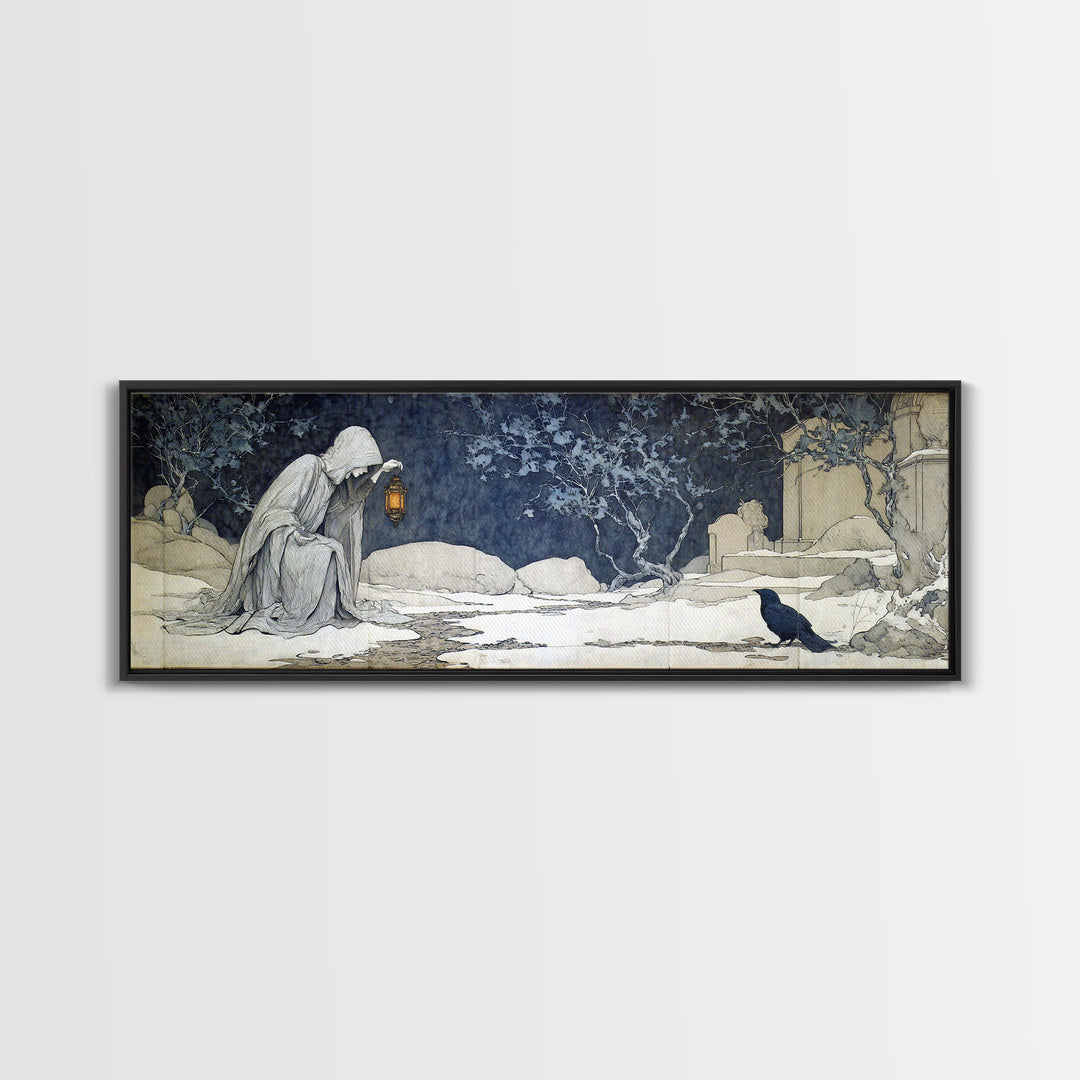 The Crossroads Spirit, Symbolist Death Art, Extra Wide Wall Art, Dark Halloween Decor, Canvas Print, Halloween Wall Art