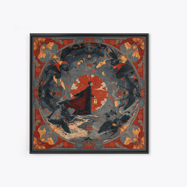 The Crossroads Spirit, Dark Symbolist Art, Square Wall Art, Macabre Wall Art, Framed Canvas Print, Halloween Wall Art