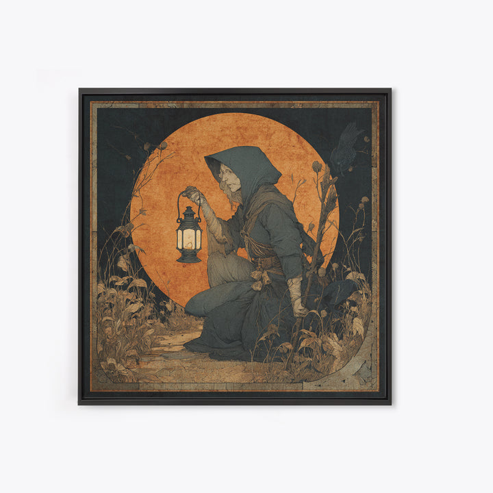 The Crossroads Spirit, Symbolist Etching Art, Square Wall Art, Dark Fantasy Wall Art, Framed Canvas Print, Halloween Wall Art