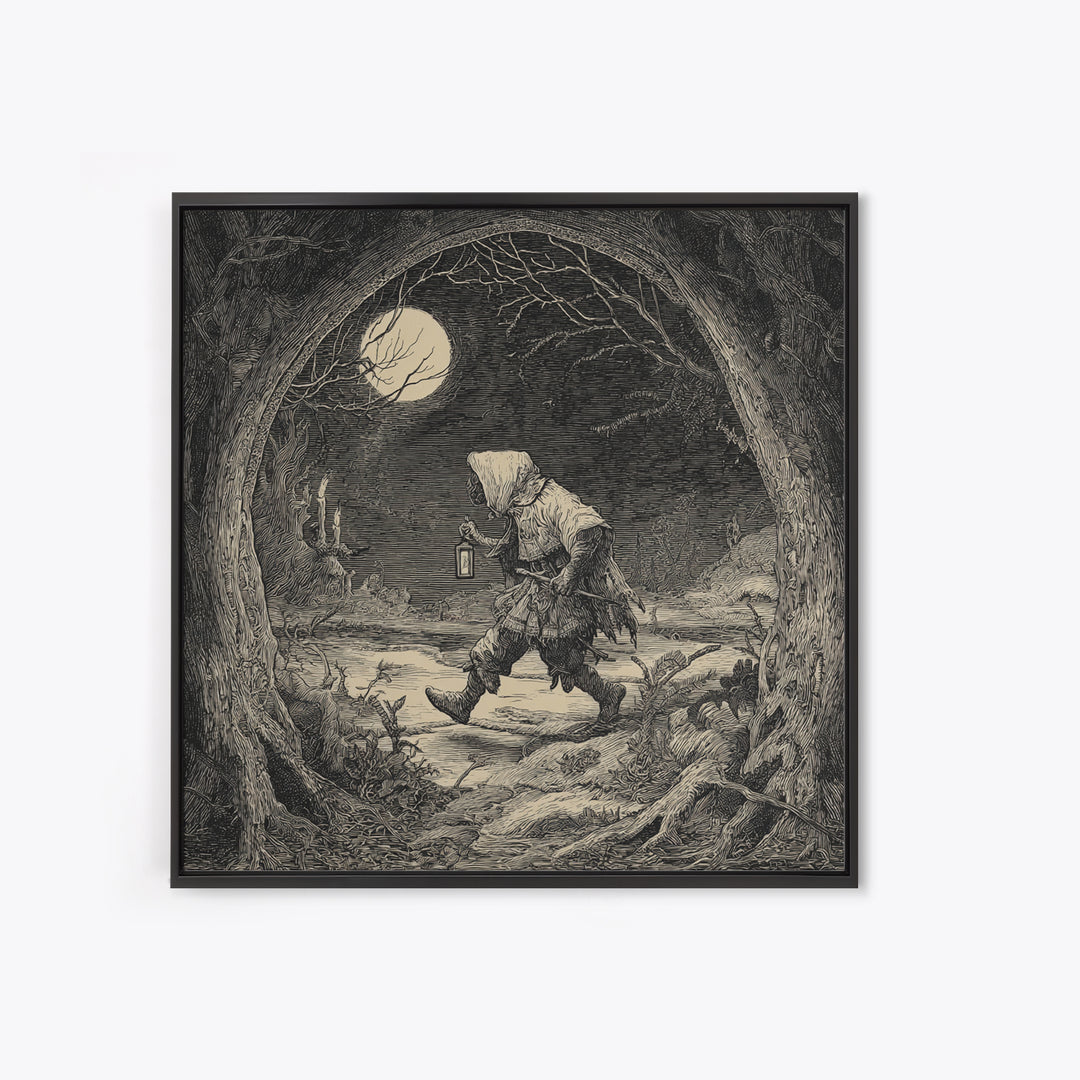 The Crossroads Spirit, Expressionist Nightmare Art, Square Wall Art, Dark Halloween Decor, Framed Canvas Print, Halloween Wall Art