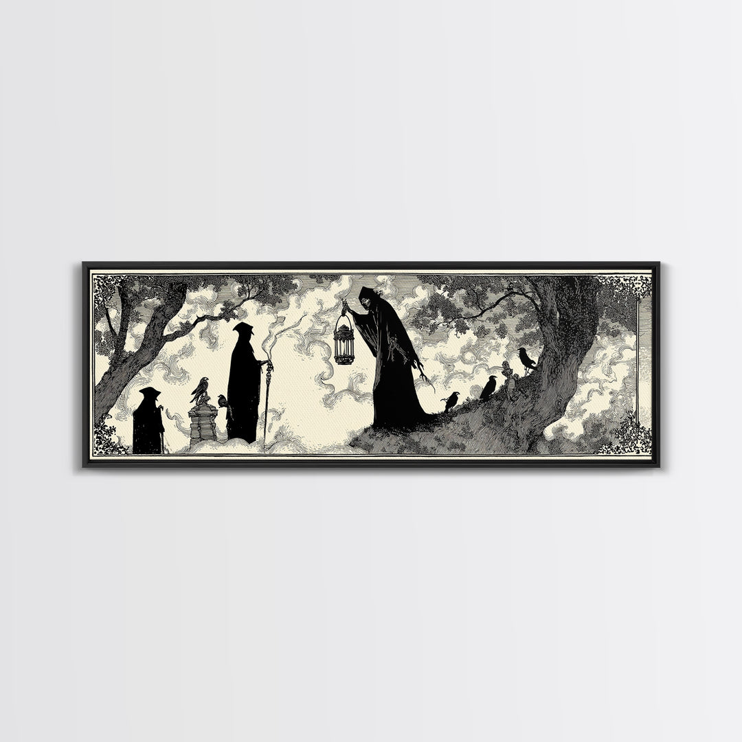 The Crossroads Spirit, Decadent Line Art, Extra Wide Wall Art, Macabre Wall Art, Canvas Print, Halloween Wall Art