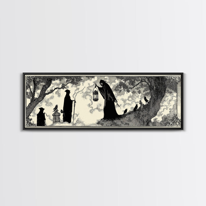 The Crossroads Spirit, Decadent Line Art, Extra Wide Wall Art, Macabre Wall Art, Canvas Print, Halloween Wall Art