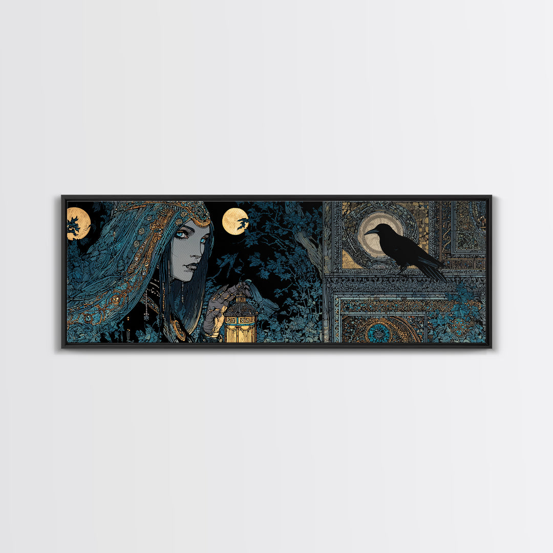 The Crossroads Spirit, Stained Glass Gothic Art, Extra Wide Wall Art, Macabre Wall Art, Framed Canvas Print, Halloween Wall Art