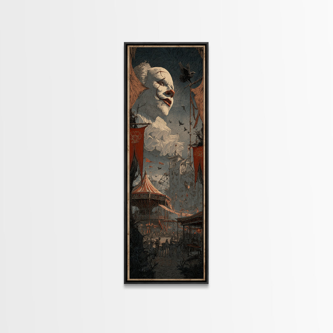 The Abandoned Carnival, Gothic Engraving Art, Tall Narrow Wall Art, Macabre Wall Art, Framed Canvas Print, Halloween Wall Art