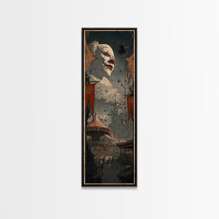 The Abandoned Carnival, Gothic Engraving Art, Tall Narrow Wall Art, Macabre Wall Art, Framed Canvas Print, Halloween Wall Art