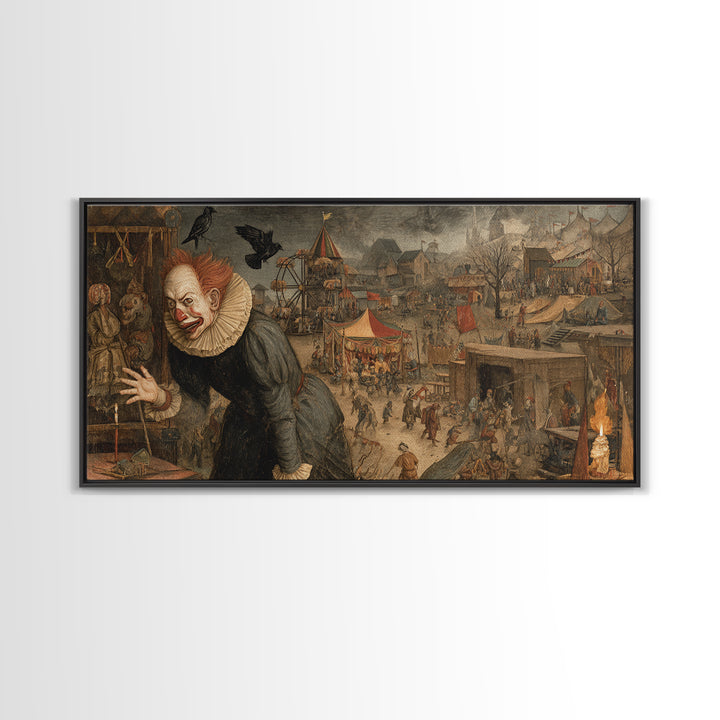 The Abandoned Carnival, Northern Renaissance Horror, Wide Panoramic Art, Dark Halloween Decor, Canvas Print, Halloween Wall Art