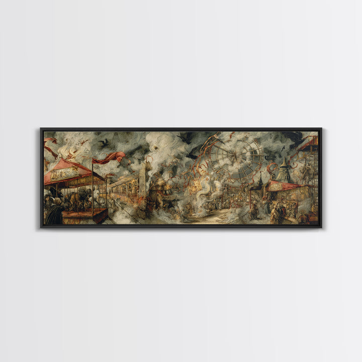 The Abandoned Carnival, Dark Renaissance Art, Extra Wide Wall Art, Dark Halloween Decor, Framed Canvas Print, Halloween Wall Art