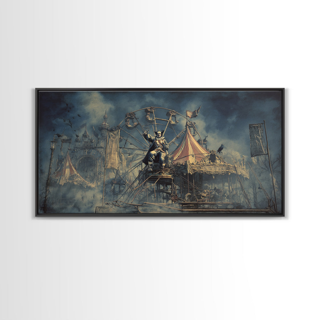The Abandoned Carnival, Symbolist Gothic Landscape, Wide Panoramic Art, Gothic Horror Wall Art, Framed Canvas Print, Halloween Wall Art
