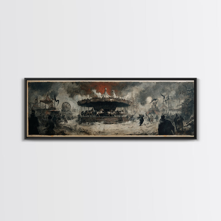 The Abandoned Carnival, Decadent Gothic Art, Extra Wide Wall Art, Dark Fantasy Wall Art, Framed Canvas Print, Halloween Wall Art