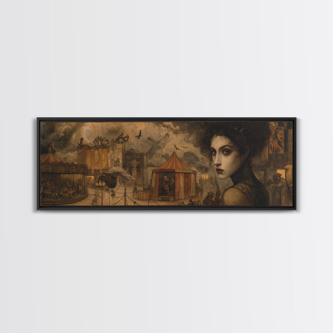 The Abandoned Carnival, Dark Symbolist Art, Extra Wide Wall Art, Dark Fantasy Wall Art, Framed Canvas Print, Halloween Wall Art