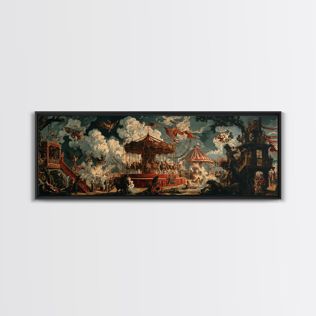 The Abandoned Carnival, Symbolist Etching Art, Extra Wide Wall Art, Dark Halloween Decor, Framed Canvas Print, Halloween Wall Art