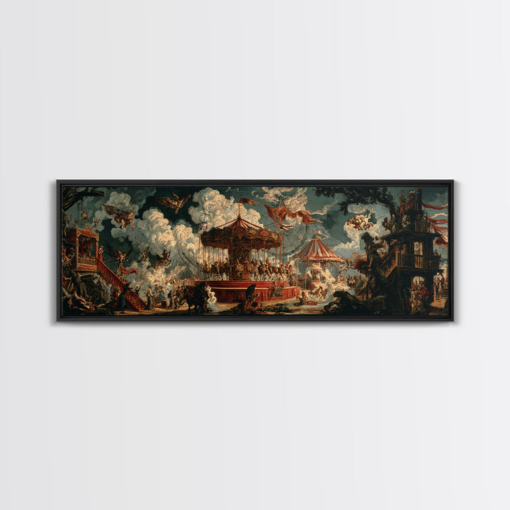 The Abandoned Carnival, Symbolist Etching Art, Extra Wide Wall Art, Dark Halloween Decor, Framed Canvas Print, Halloween Wall Art