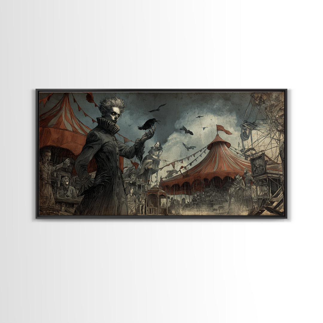 The Abandoned Carnival, Expressionist Nightmare Art, Wide Panoramic Art, Dark Fantasy Wall Art, Canvas Print, Halloween Wall Art