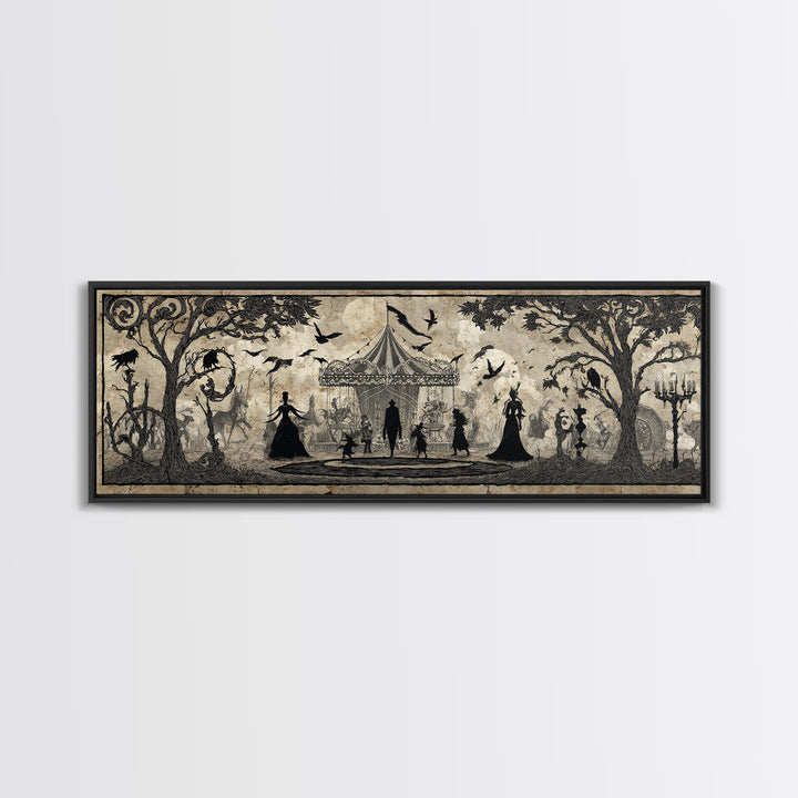The Abandoned Carnival, Decadent Line Art, Extra Wide Wall Art, Dark Fantasy Wall Art, Framed Canvas Print, Halloween Wall Art