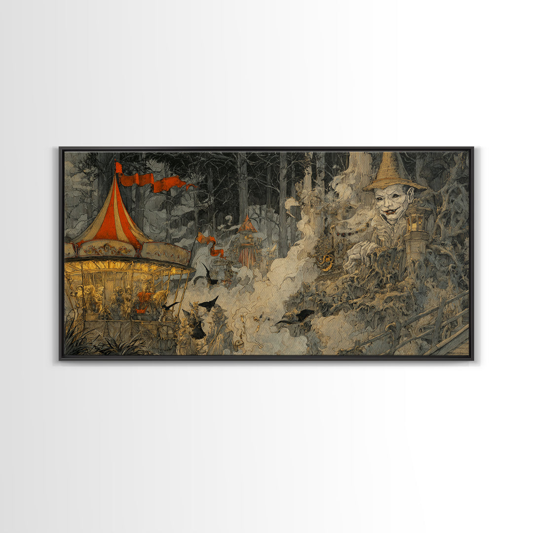 The Abandoned Carnival, Gothic Storybook Art, Wide Panoramic Art, Gothic Horror Wall Art, Canvas Print, Halloween Wall Art