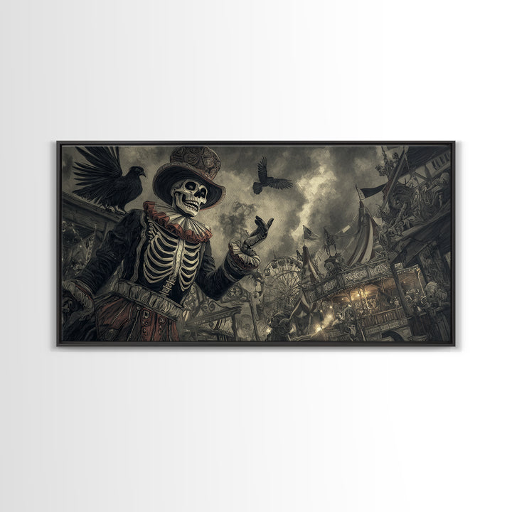 The Abandoned Carnival, Macabre Folk Print Art, Wide Panoramic Art, Dark Halloween Decor, Canvas Print, Halloween Wall Art