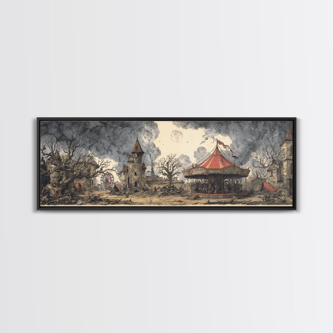 The Abandoned Carnival, Victorian Macabre Art, Extra Wide Wall Art, Dark Fantasy Wall Art, Canvas Print, Halloween Wall Art