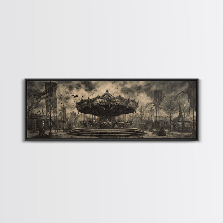 The Abandoned Carnival, Biomechanical Horror Art, Extra Wide Wall Art, Dark Halloween Decor, Framed Canvas Print, Halloween Wall Art