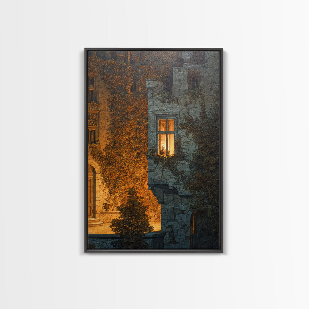 The Haunted Manor, Danse Macabre Art, Vertical Wall Art, Dark Halloween Decor, Canvas Print, Halloween Wall Art