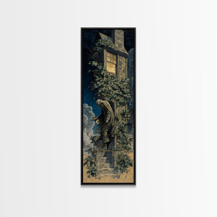 The Haunted Manor, Gothic Nightmare Art, Tall Narrow Wall Art, Gothic Horror Wall Art, Framed Canvas Print, Halloween Wall Art