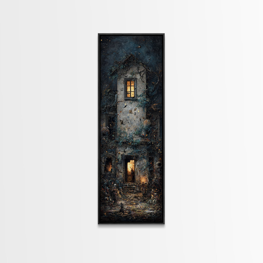 The Haunted Manor, Visionary Gothic Art, Tall Narrow Wall Art, Macabre Wall Art, Canvas Print, Halloween Wall Art, Halloween Decor