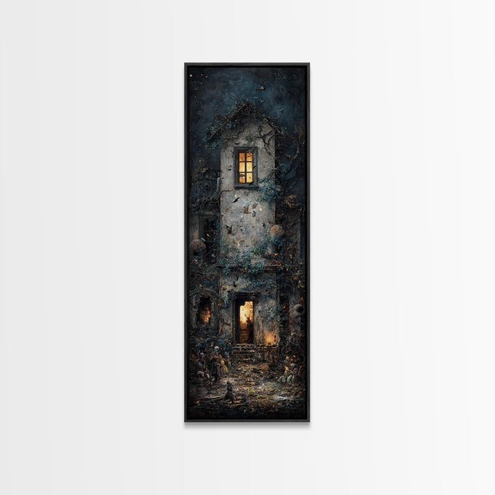 The Haunted Manor, Visionary Gothic Art, Tall Narrow Wall Art, Macabre Wall Art, Canvas Print, Halloween Wall Art, Halloween Decor
