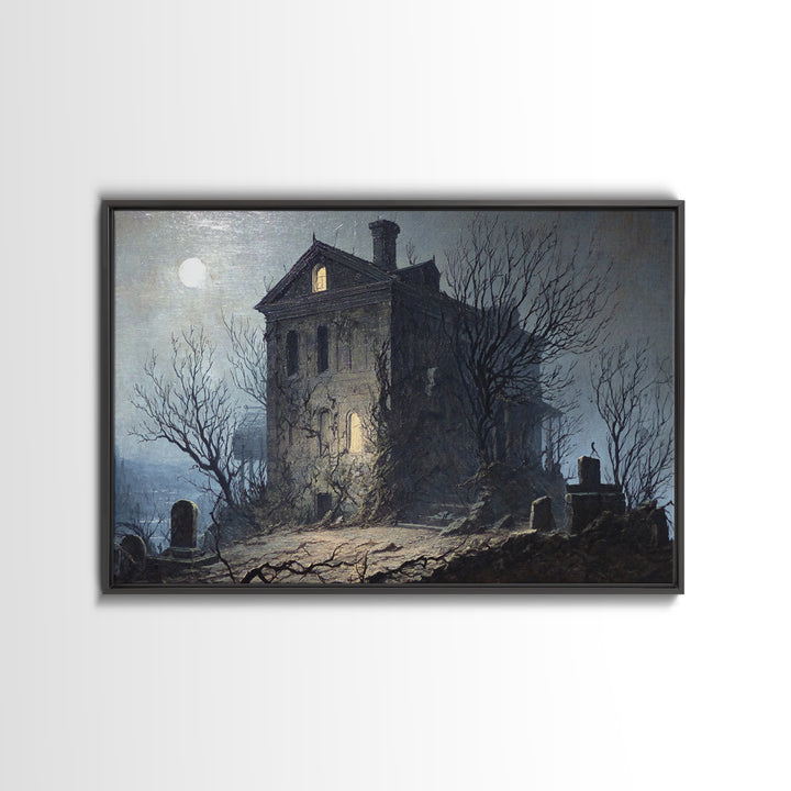 The Haunted Manor, Romantic Gothic Landscape, Landscape Wall Art, Dark Halloween Decor, Canvas Print, Halloween Wall Art