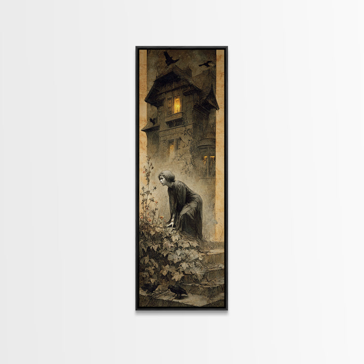 The Haunted Manor, Symbolist Dream Art, Tall Narrow Wall Art, Gothic Horror Wall Art, Canvas Print, Halloween Wall Art
