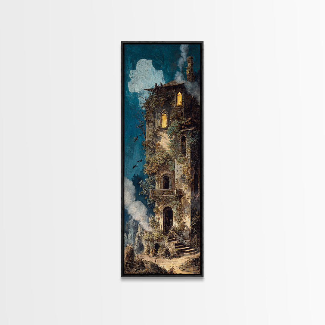 The Haunted Manor, Ornate Symbolist Art, Tall Narrow Wall Art, Macabre Wall Art, Canvas Print, Halloween Wall Art, Gothic Home Decor