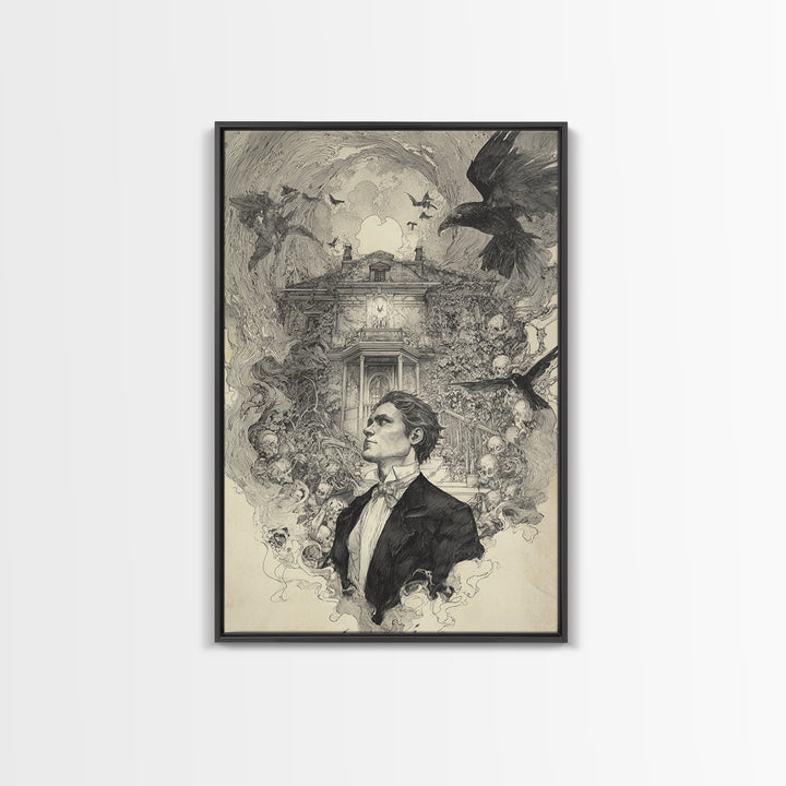 The Haunted Manor, Decadent Gothic Art, Vertical Wall Art, Macabre Wall Art, Framed Canvas Print, Halloween Wall Art