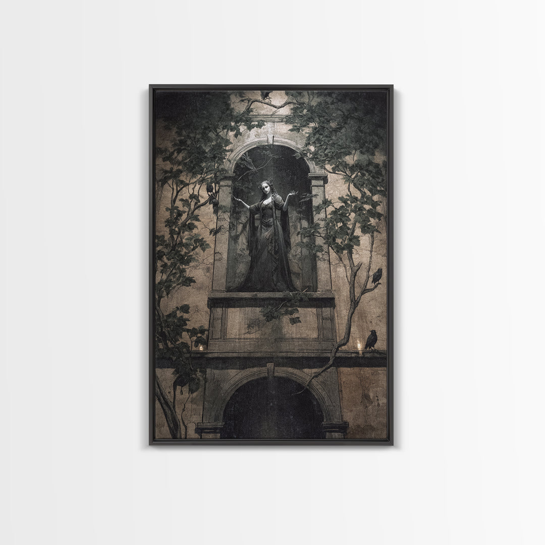 The Haunted Manor, Dark Symbolist Art, Vertical Wall Art, Dark Halloween Decor, Framed Canvas Print, Halloween Wall Art