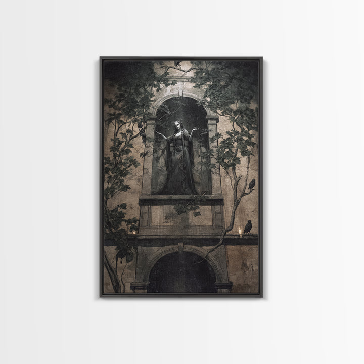 The Haunted Manor, Dark Symbolist Art, Vertical Wall Art, Dark Halloween Decor, Framed Canvas Print, Halloween Wall Art