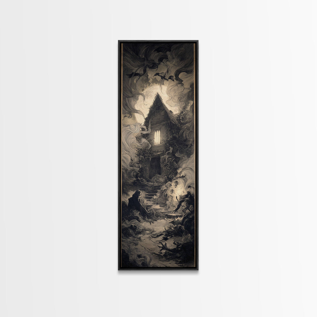 The Haunted Manor, Expressionist Nightmare Art, Tall Narrow Wall Art, Dark Halloween Decor, Canvas Print, Halloween Wall Art