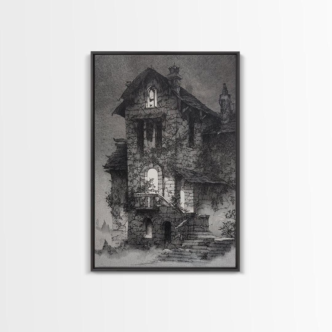 The Haunted Manor, Victorian Macabre Art, Vertical Wall Art, Dark Halloween Decor, Canvas Print, Halloween Wall Art, Macabre Wall Art