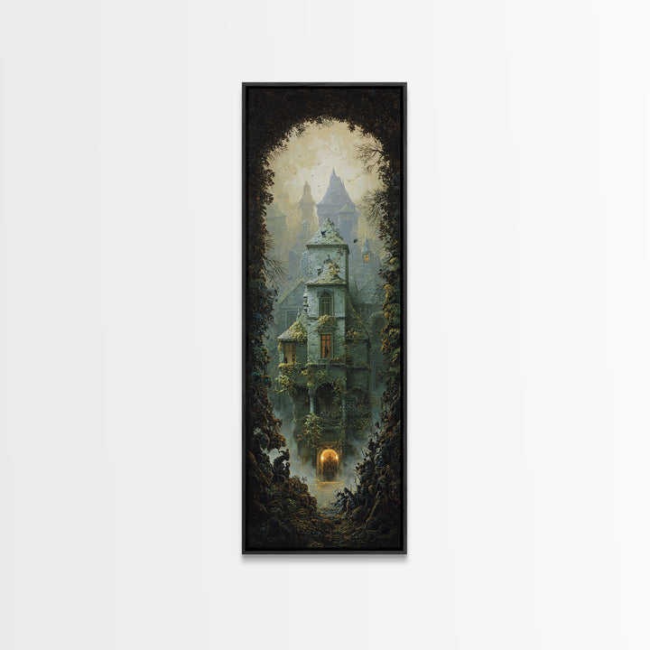 The Haunted Manor, Surreal Apocalyptic Art, Tall Narrow Wall Art, Dark Fantasy Wall Art, Canvas Print, Halloween Wall Art