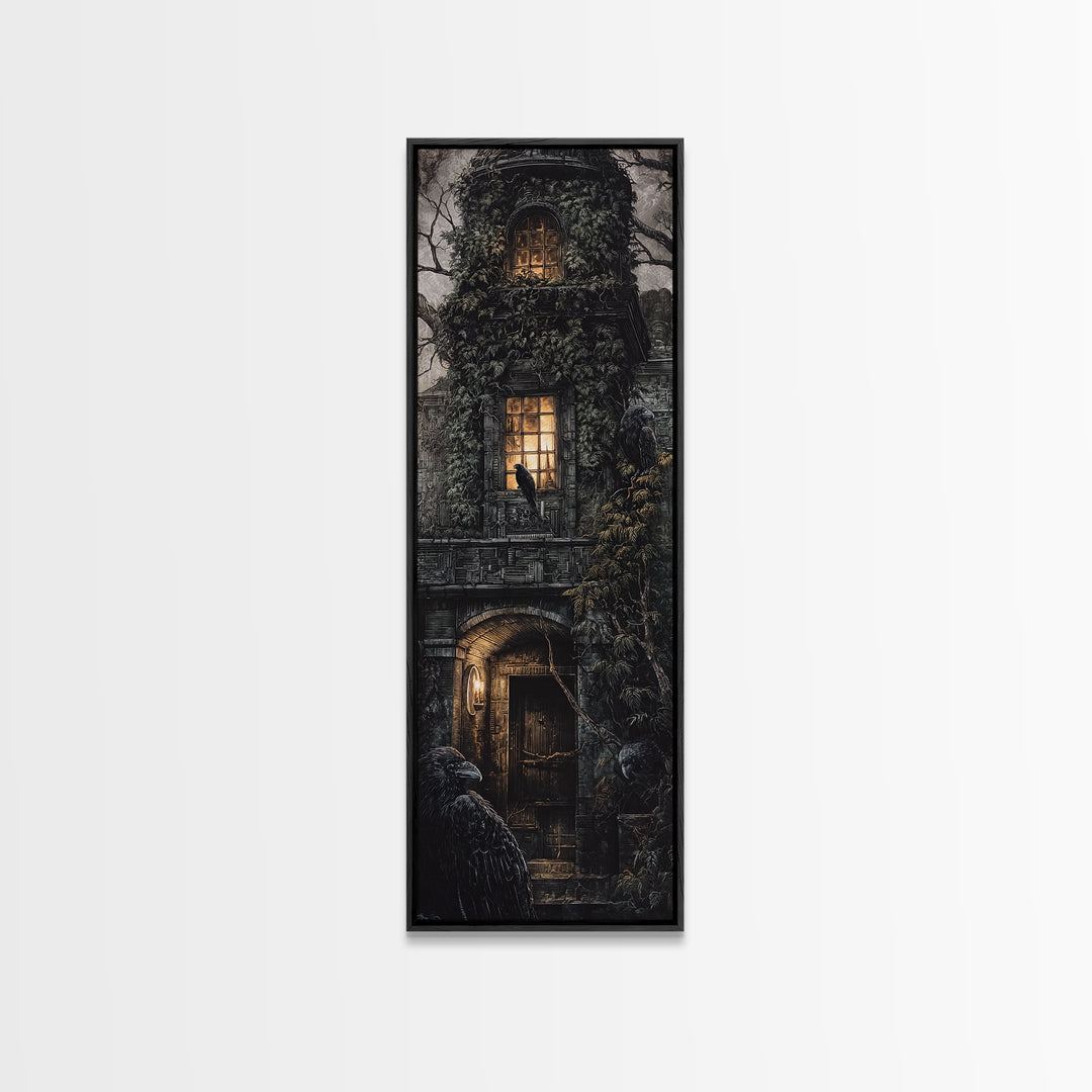 The Haunted Manor, Biomechanical Horror Art, Tall Narrow Wall Art, Gothic Horror Wall Art, Framed Canvas Print, Halloween Wall Art