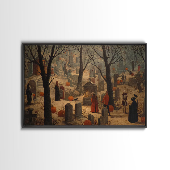 The Moonlit Cemetery, Danse Macabre Art, Landscape Wall Art, Macabre Wall Art, Framed Canvas Print, Halloween Wall Art