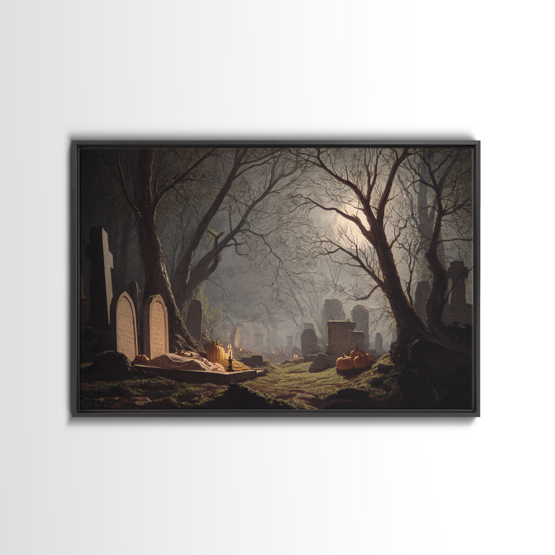 The Moonlit Cemetery, Gothic Nightmare Art, Landscape Wall Art, Macabre Wall Art, Canvas Print, Halloween Wall Art, Halloween Decor